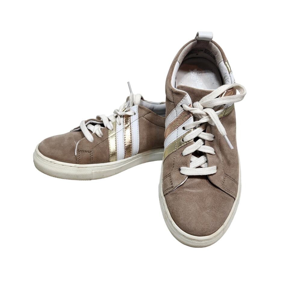 Seychelles Tan Gold Striped Leather Athletic Shoe Size 6
